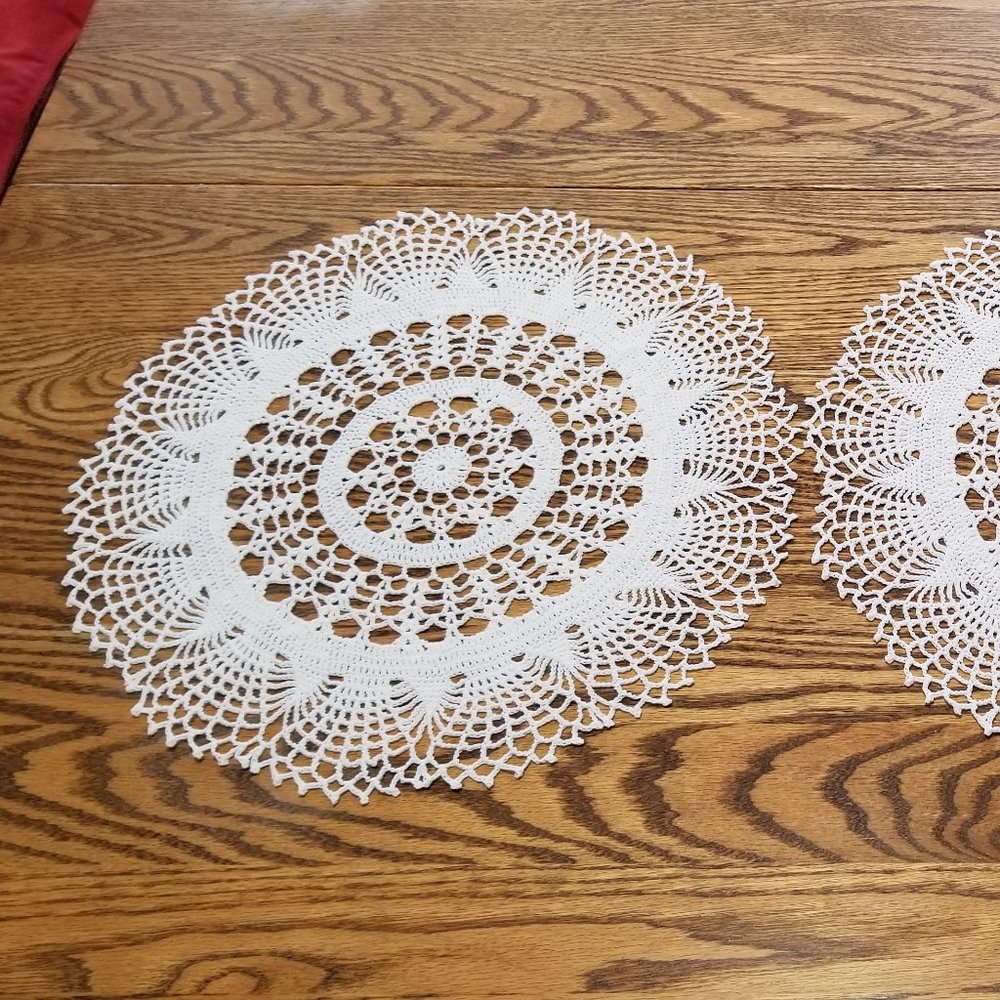 Vintage Style Pair of 16 1/2" each New Hand Crafted White Glory Pattern Doilies